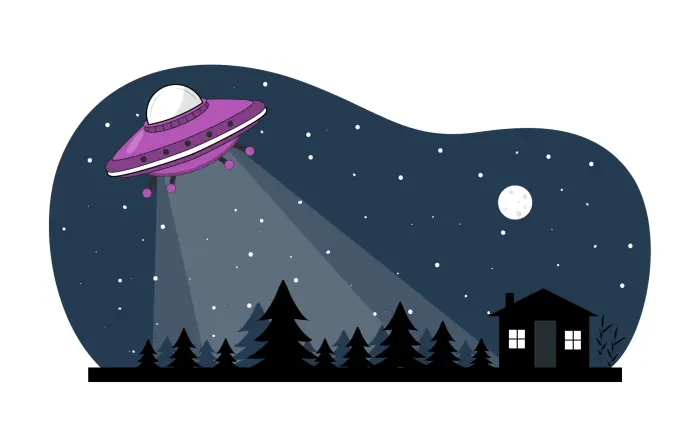 Modern UFO Abduction Concept 2D Character Art Illustration